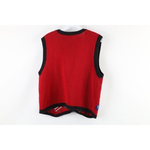 Vintage 90s Streetwear Medium Christmas Ornaments Knit Cardigan Sweater Vest - Picture 9 of 12